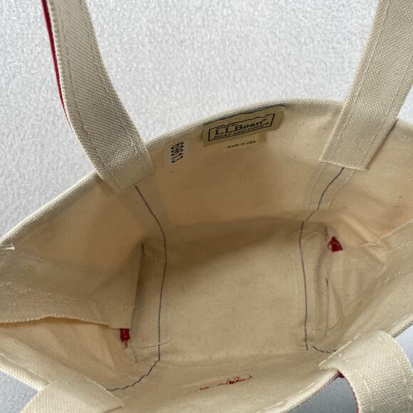 Vintage LL BEAN BOAT and TOTE Bag 10x13 "JULIE" Canvas Open Top Ivory Red USA - Picture 10 of 15